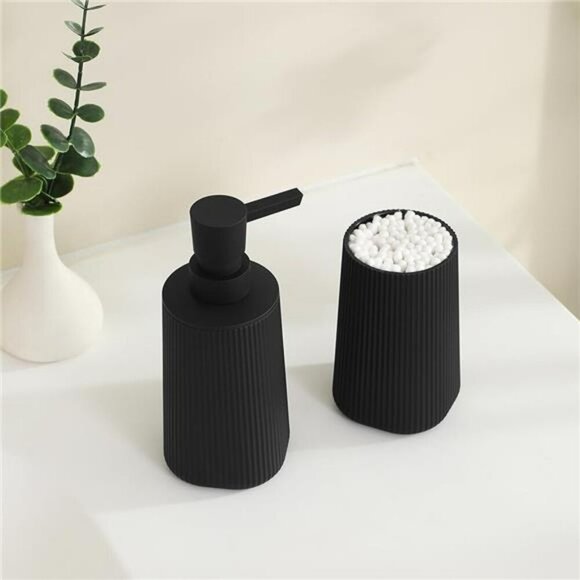 Black Bathroom Soap Dispenser Toothbrush Holder Set Countertop Organizer - Picture 4 of 7